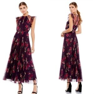 Ieena for Mac Duggal Purple Floral Cap Sleeve A-Line Tulle Dress NEW Size 8 $398